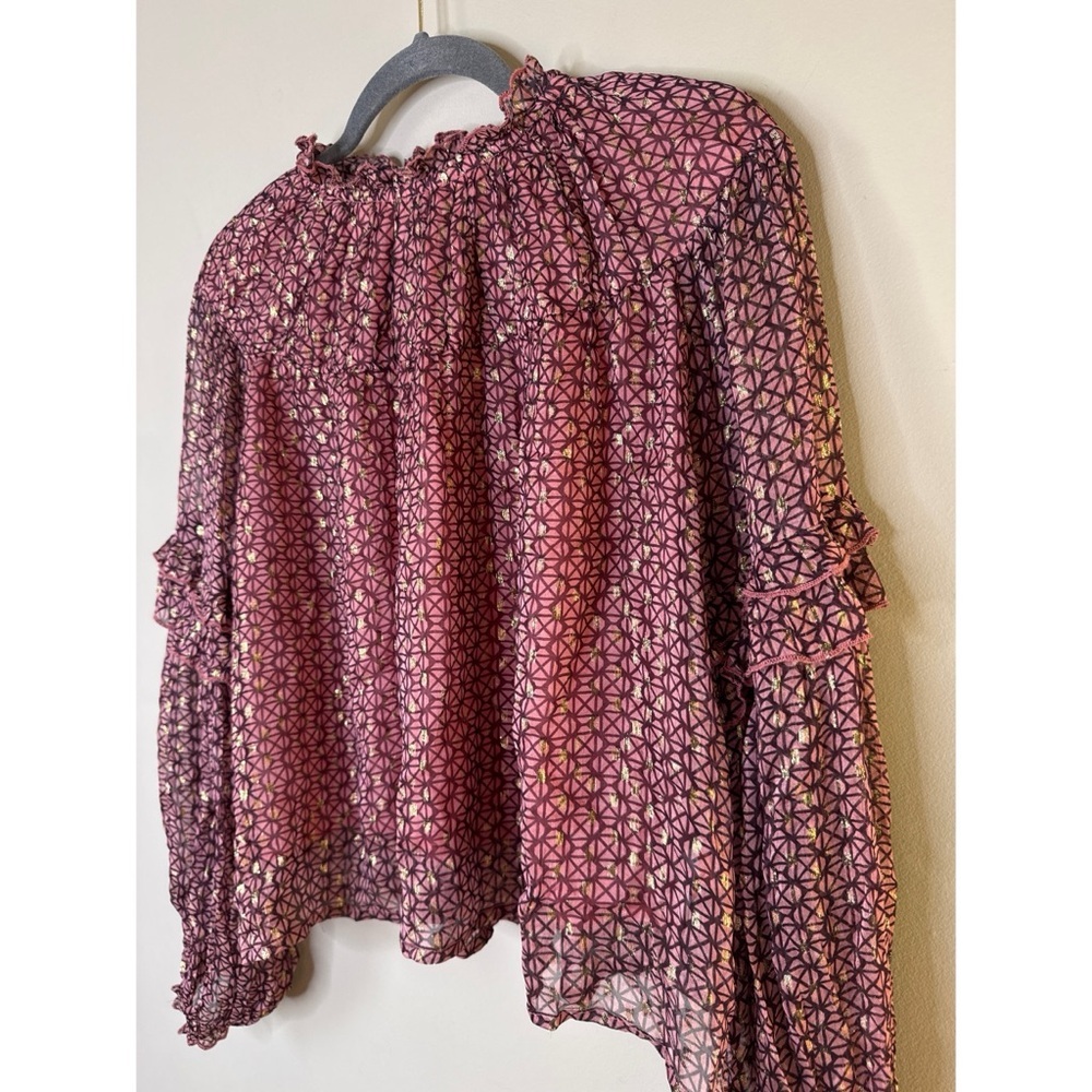 Oliphant Ruffle Sleeve Blouse Morocco Petal Pink Gold Size XXS - Picture 3 of 7